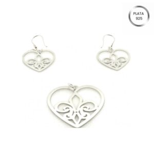 Pendientes y Dije Corazón Flor De Lis
