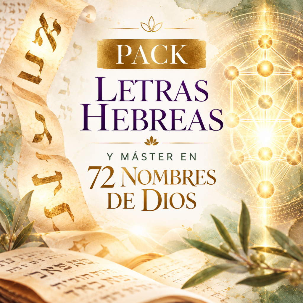 Pack Letras Hebreas y Máster en 72 Nombres de Dios, con un rollo de pergamino con letras hebreas y el Árbol de la Vida